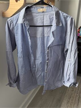 Love Notes blue striped button up shirt
